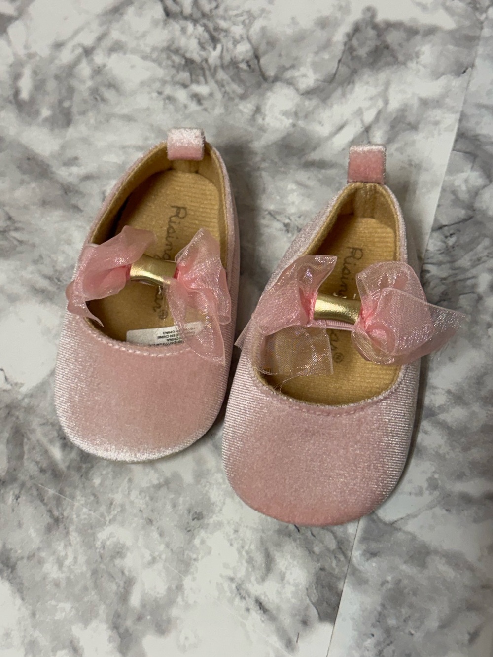Rising Star Pink Velvet Bow Baby Mary Jane Shoes